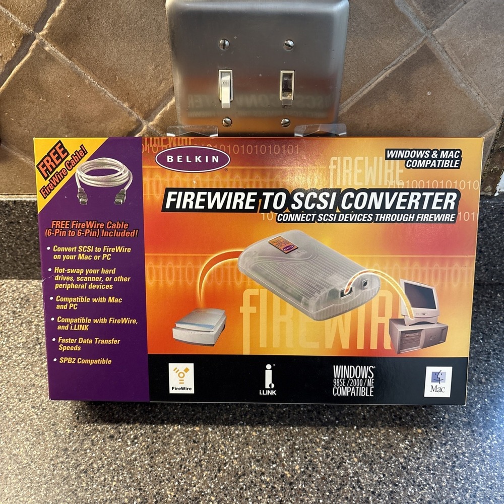 BRAND NEW SEALED WINDOWS 98SE / 2000/ ME Belkin F5U541 FireWire to SCSI Adapter